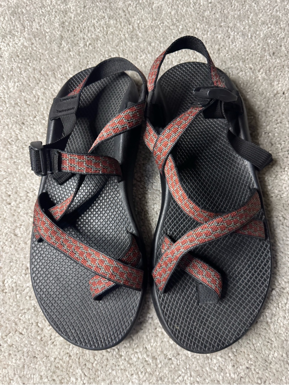 Chaco Men's Black Sandals with Red Patterned Webbing